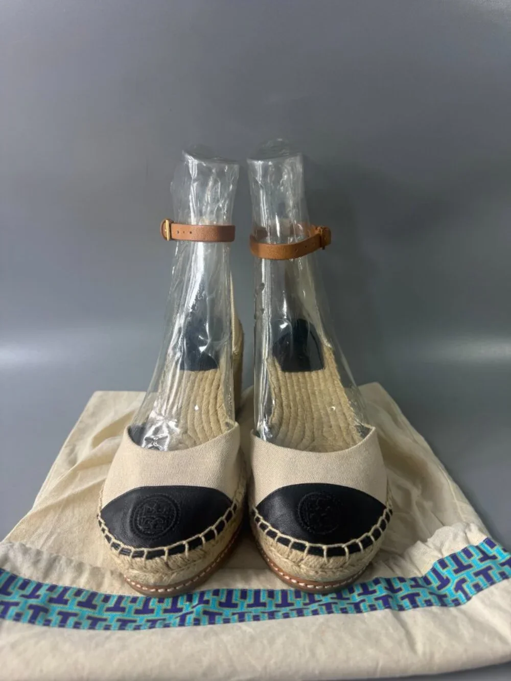 NWOB Tory Burch Color Block 85mm Wedge Espadrille Sandal, Size 8